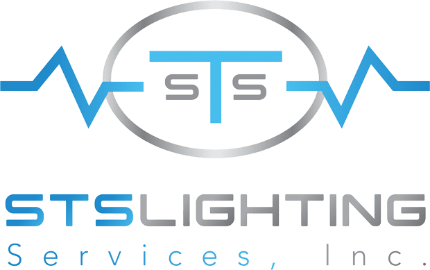 Logo of sts lighting services, inc. featuring a stylized 'sts' within an oval and a waveform design.