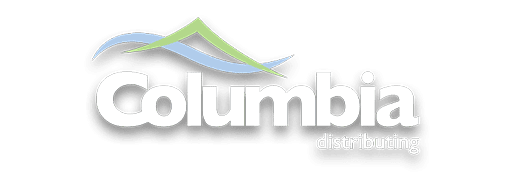 Logo of columbia distributing, featuring stylized green and blue wave above the black text "columbia distributing.