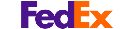 The fedex logo with a white "ex" on a purple background and a purple "fed" on an orange background.
