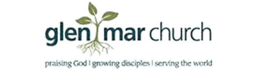 Logo of glen mar church featuring a stylized tree with roots and the text "praising god, growing disciples, serving the world.