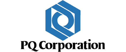 Logo of pq corporation featuring a stylized blue cube with a white letter "q" inside it, set above the company name in black text.